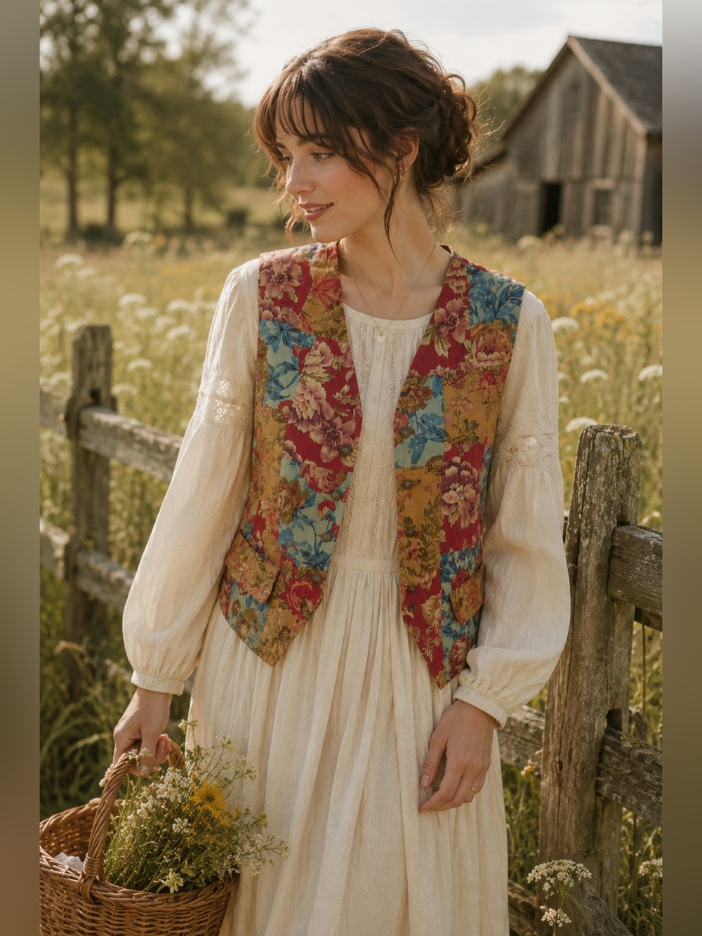 LIZ SPORT Vtg 90s Floral Patchwork Vest Sz S Petite Gramdmacore Boho Cottagecore - Picture 1 of 16